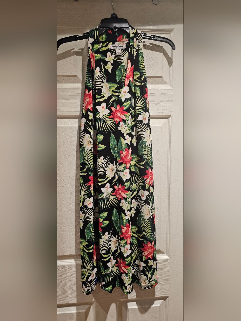 Tommy Bahama Black Tropical Halter Maxi Dress with Pink and Green Floral Print